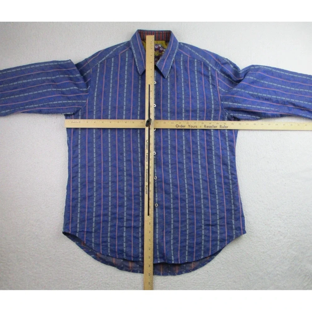Robert Graham Dress Shirt Mens Large Floral Striped Blue Geometric‎ Button Front